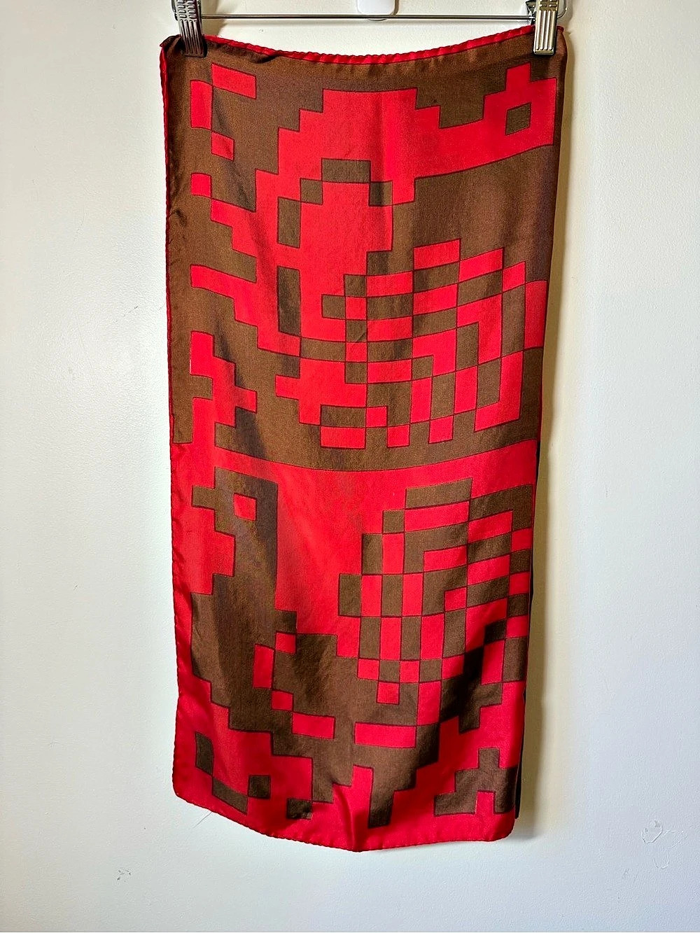 Silk Scarf iRed & Brown graphic bird print